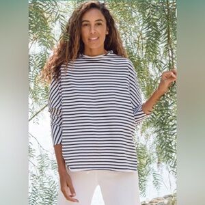 Frank & Eileen Effie top size small funnel neck long sleeve navy blue white